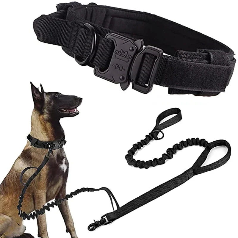 Durable Tactical Dog Collar Leash Set Adjustable Military Pet Collar Leash Medium Large Dog German Shepherd Training Accessories
